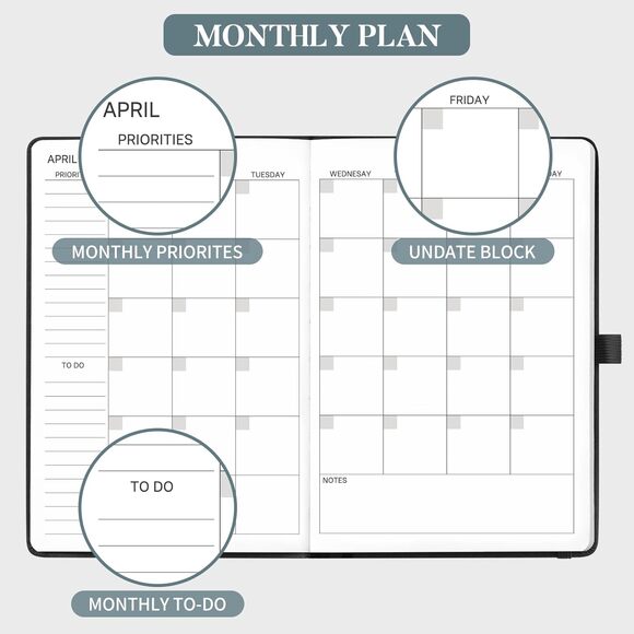 Undated Daily Planner Appointment Book Desk Office Organizer size A5 8x6 inch - Picture 4 of 5